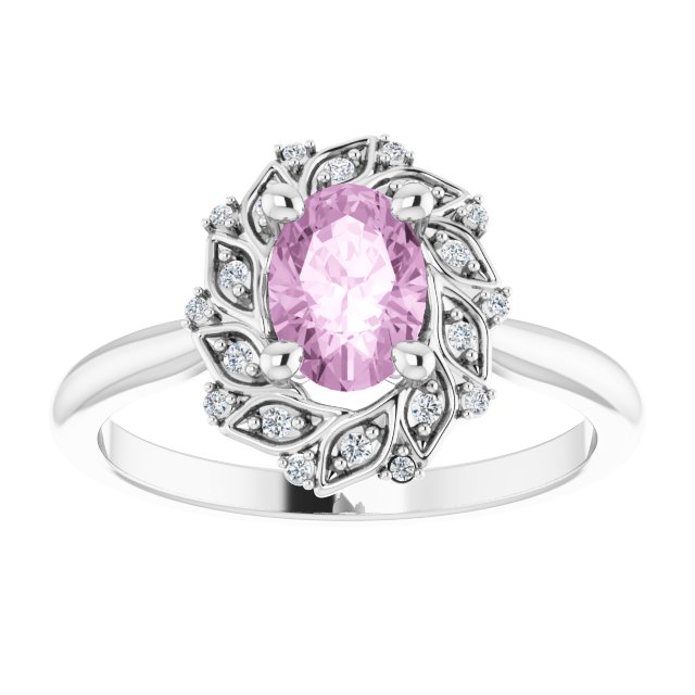 Light Pink LG Sapphire & Diamond Halo Ring