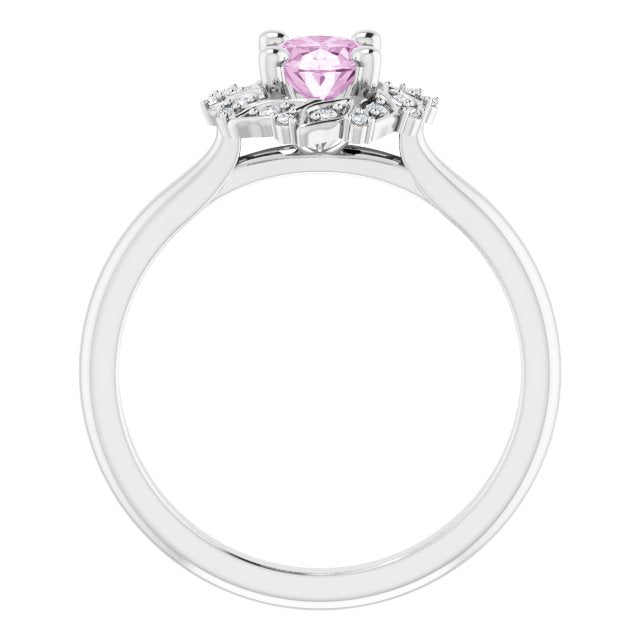 Light Pink LG Sapphire & Diamond Halo Ring