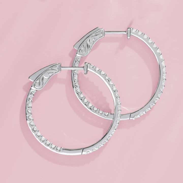 14k One Carat LG Diamond Inside/Outside Hoop Earrings