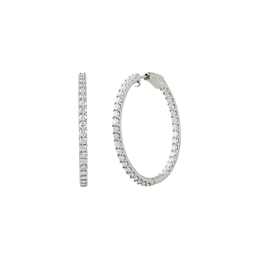 14k One Carat LG Diamond Inside/Outside Hoop Earrings