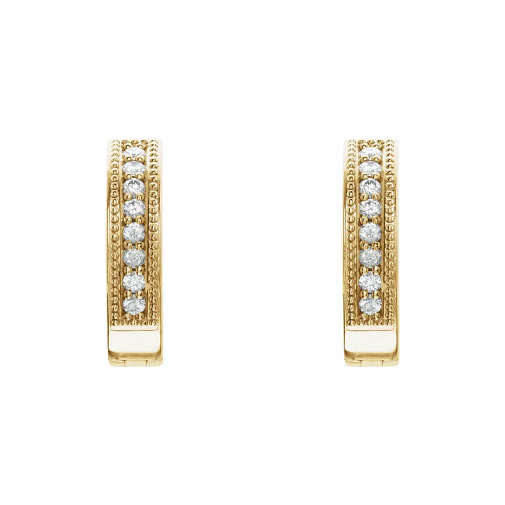 14K Gold Milgrain LG Diamond Huggie Earrings